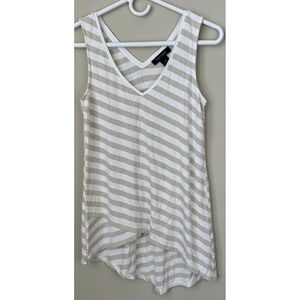 WHBM Womens Size XS Gold & White Striped Asymmetrical V-Neck Casual Tank Top